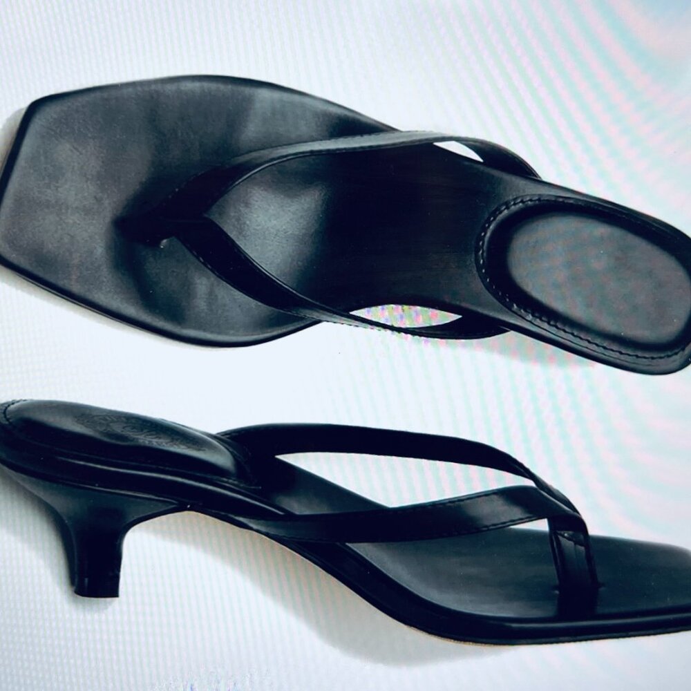 Lehoor BLACK Kitten Heels Flip-Flops Mules Thongs  Square Open Toe Sandals, 8.5